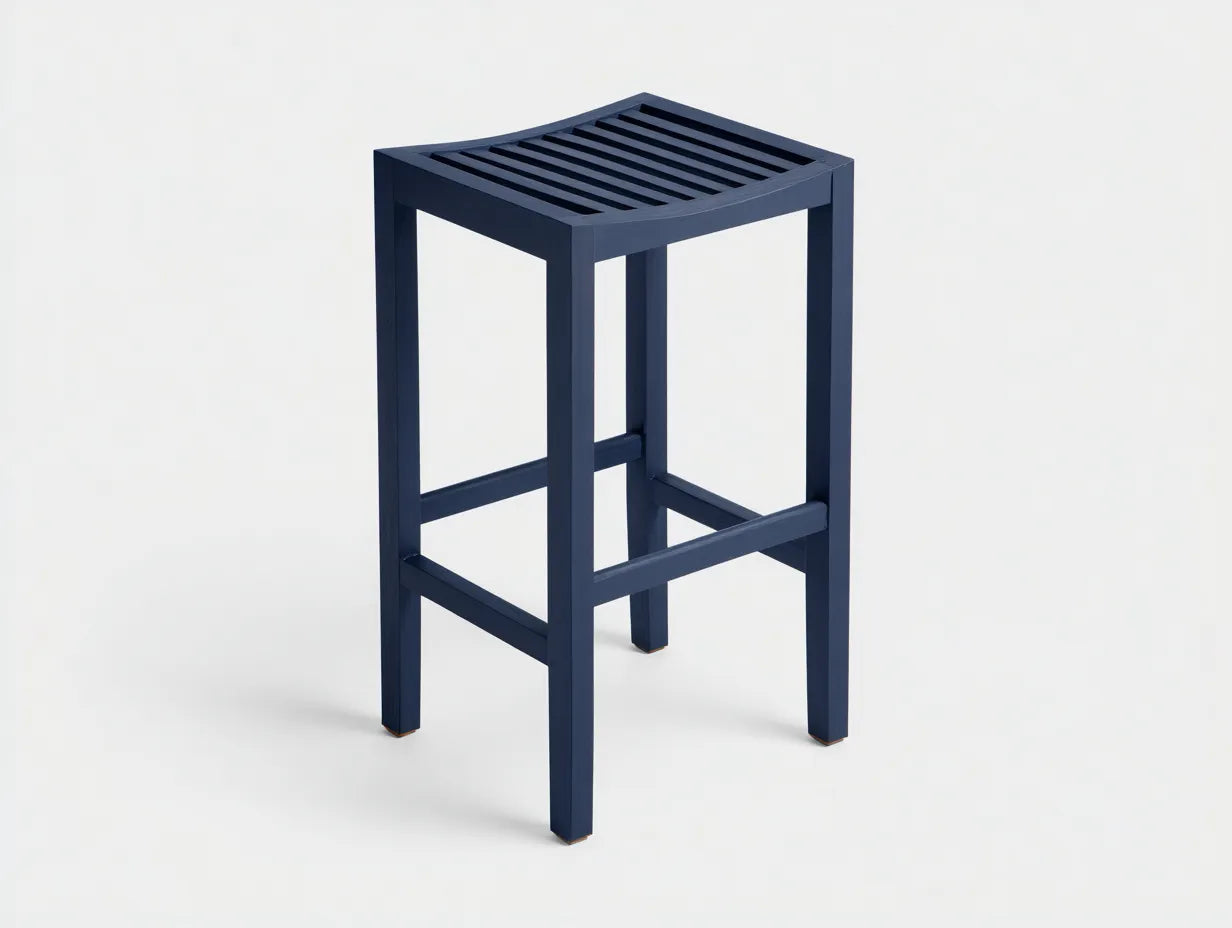 Taburete de bar de madera 40×40×75 cm - azul oscuro - asiento de lamas para terraza