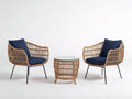 Conjunto de mesa y sillas para terraza de ratán sintético 50 × 50 × 45 cm - marrón y azul - diseño exterior confortable