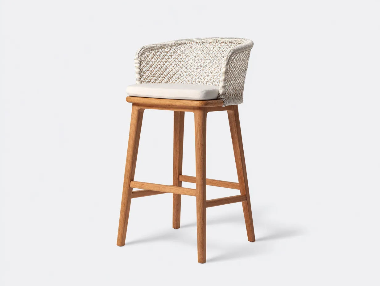 Taburetes de bar para terraza de madera y ratán 50 × 50 × 110 cm - beige - estilo natural moderno