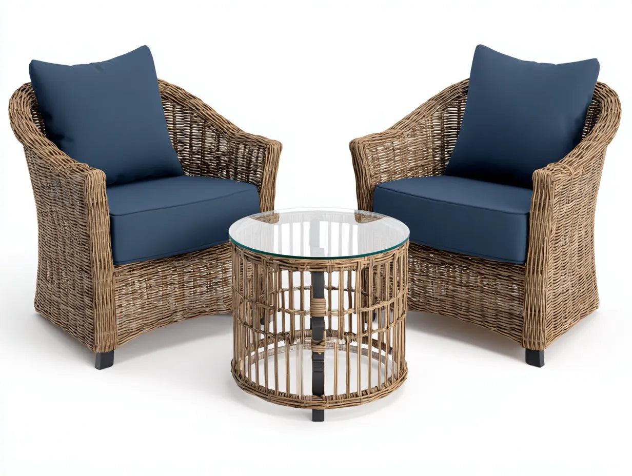 Conjunto de mesa y sillas para terraza 160×80×85 cm - marrón y azul - estilo exterior natural