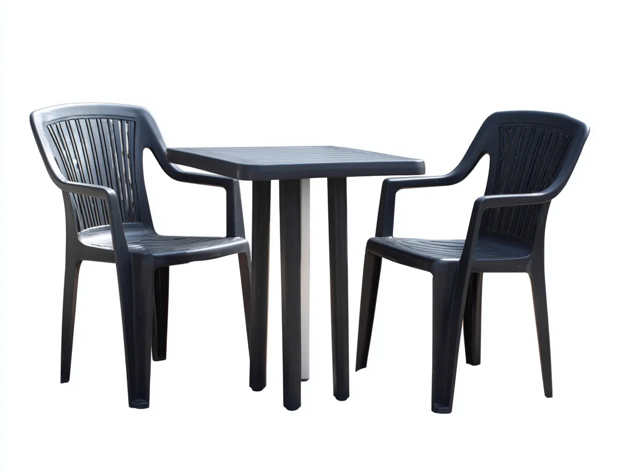 Conjunto de mesa y sillas para terraza de plástico 80 × 80 × 72 cm - negro - estilo funcional para exterior