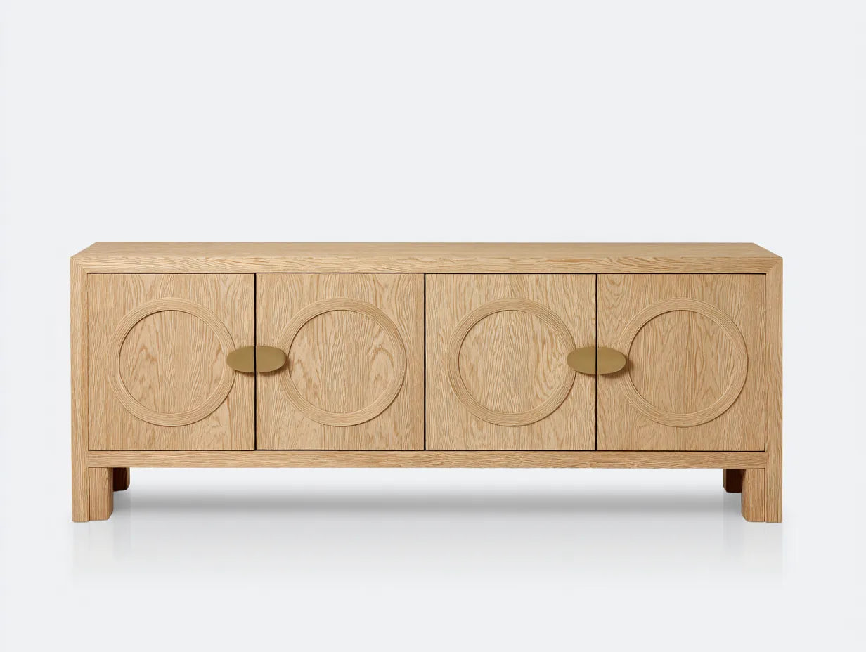 Mueble para TV de roble 180×40×70 cm - natural/dorado - con almacenamiento cerrado