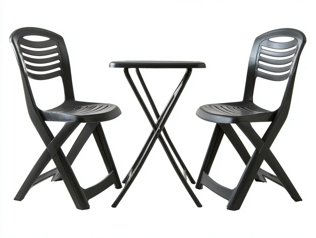 Conjunto de mesa y sillas para terraza de plástico 70 × 70 × 72 cm - negro - diseño práctico para exterior