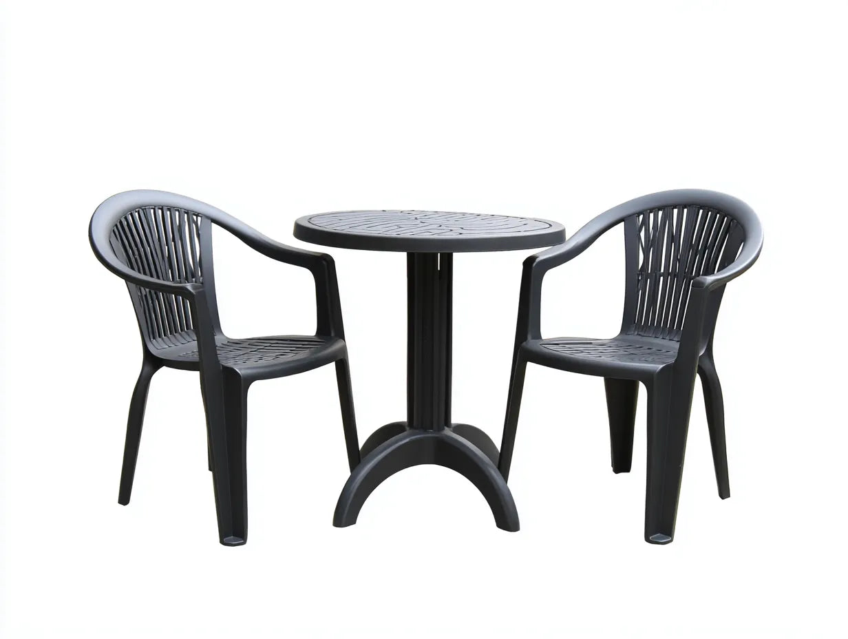 Conjunto de mesa y sillas para terraza de plástico 72×72×74 cm - negro - redondo para exterior
