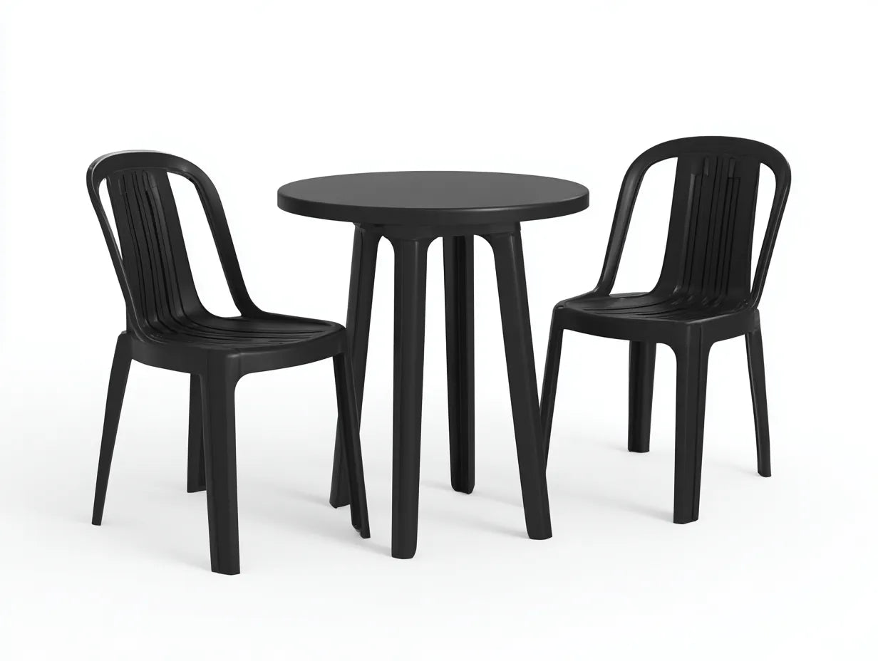 Conjunto de mesa y sillas para terraza de plástico 70×70×74 cm - negro - compacto para exterior