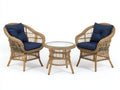 Conjunto de mesa y sillas para terraza de ratán 60×60×55 cm - natural/azul - con mesa redonda de cristal