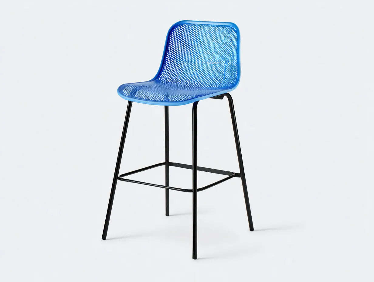 Taburete de bar para terraza de polipropileno y acero 49×51×101 cm - azul/negro - con respaldo curvo