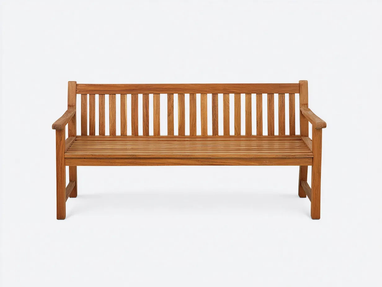 Banco de terraza de metal 180×38×45 cm - blanco/marrón - asiento efecto piedra